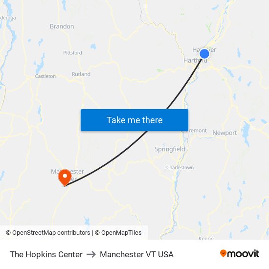 The Hopkins Center to Manchester VT USA map