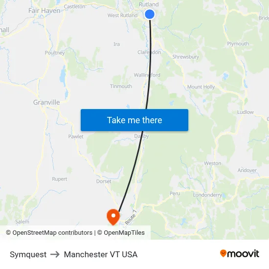Symquest to Manchester VT USA map