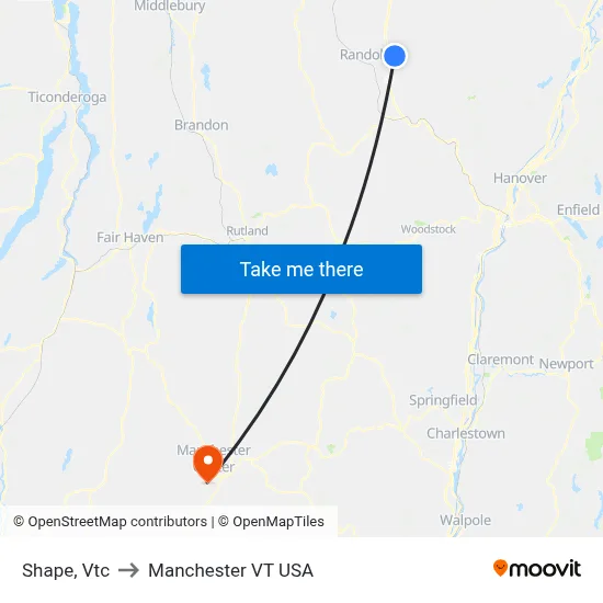 Shape, Vtc to Manchester VT USA map