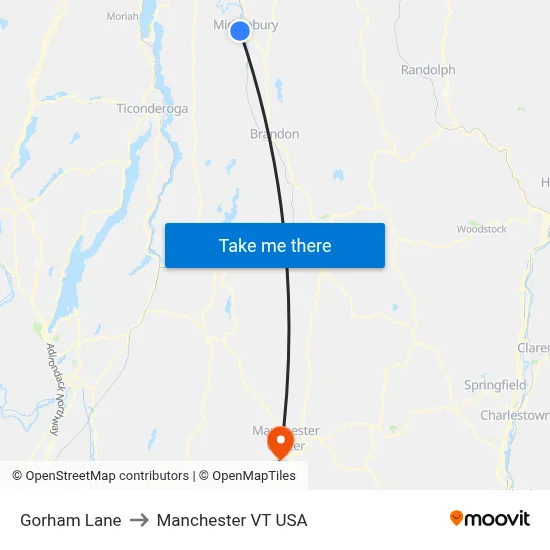 Gorham Lane to Manchester VT USA map