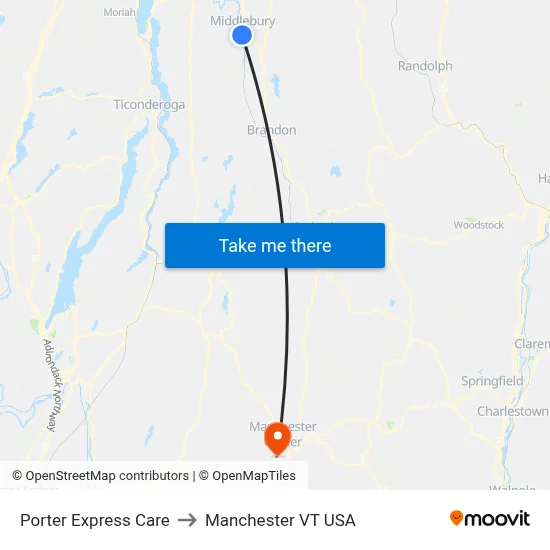 Porter Express Care to Manchester VT USA map