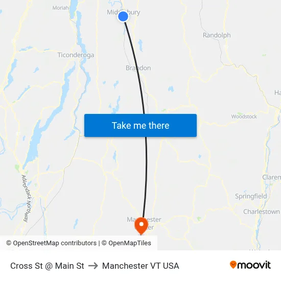 Cross St @ Main St to Manchester VT USA map