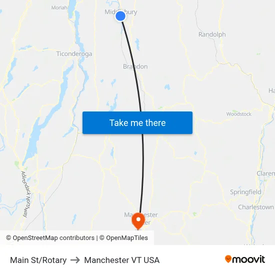 Main St/Rotary to Manchester VT USA map