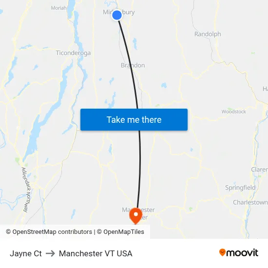 Jayne Ct to Manchester VT USA map