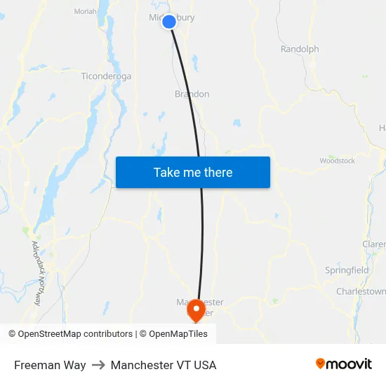 Freeman Way to Manchester VT USA map