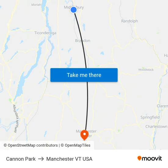 Cannon Park to Manchester VT USA map