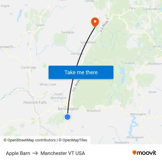 Apple Barn to Manchester VT USA map