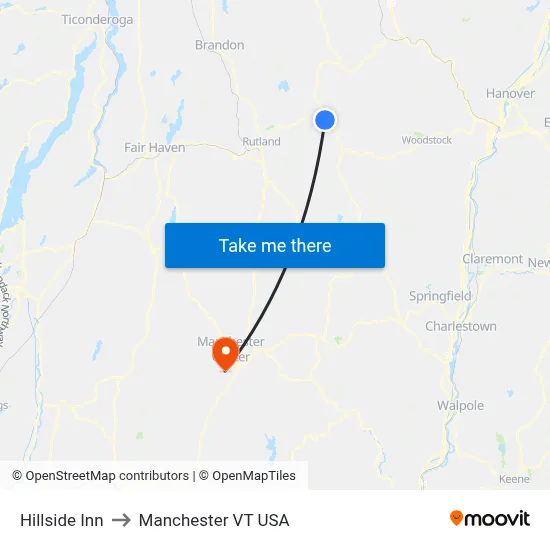 Hillside Inn to Manchester VT USA map
