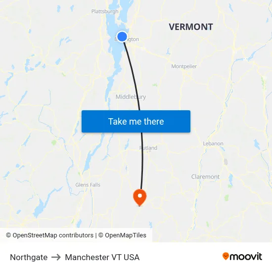 Northgate to Manchester VT USA map