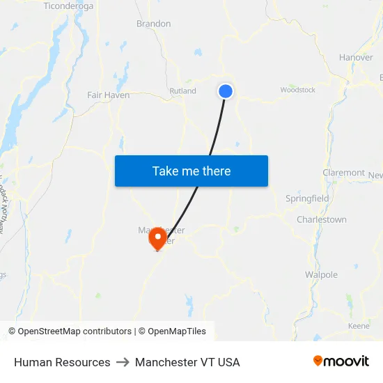 Human Resources to Manchester VT USA map