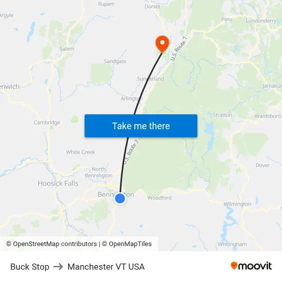 Buck Stop to Manchester VT USA map