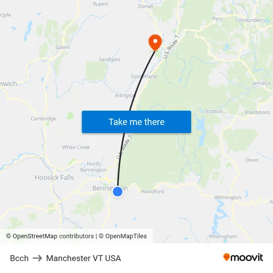 Bcch to Manchester VT USA map
