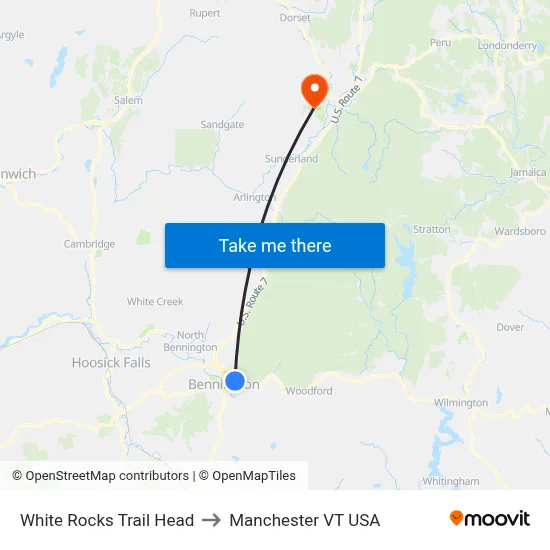 White Rocks Trail Head to Manchester VT USA map