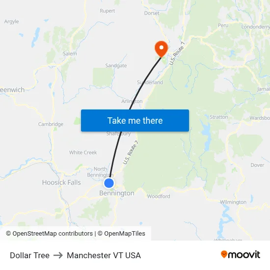 Dollar Tree to Manchester VT USA map