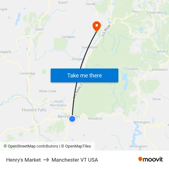 Henry's Market to Manchester VT USA map