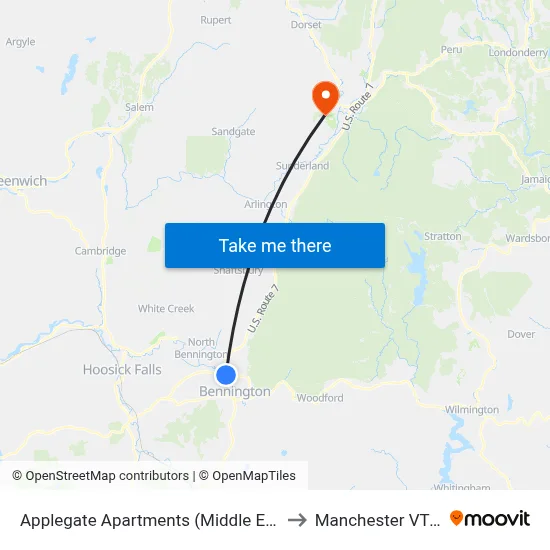 Applegate Apartments (Middle Entrance) to Manchester VT USA map