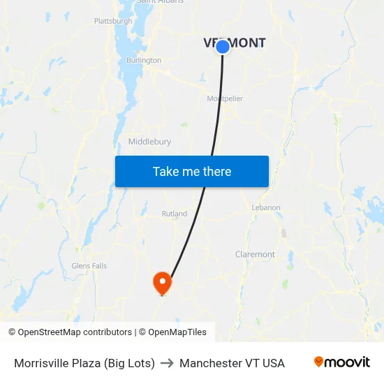 Morrisville Plaza (Big Lots) to Manchester VT USA map