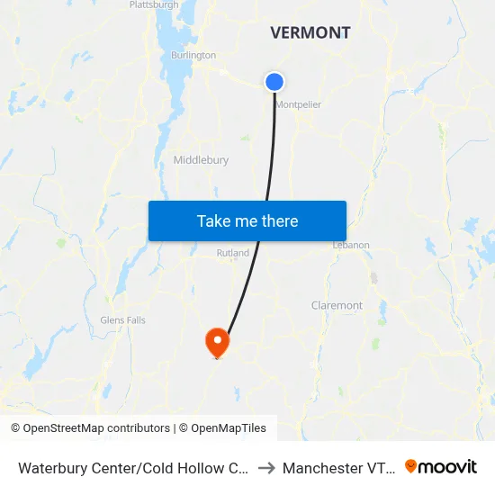 Waterbury Center/Cold Hollow Cider Mill to Manchester VT USA map