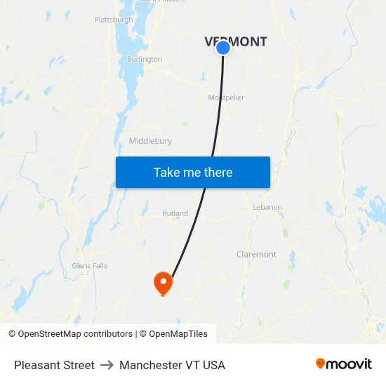 Pleasant Street to Manchester VT USA map