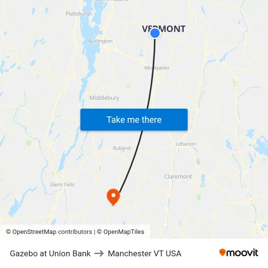 Gazebo at Union Bank to Manchester VT USA map