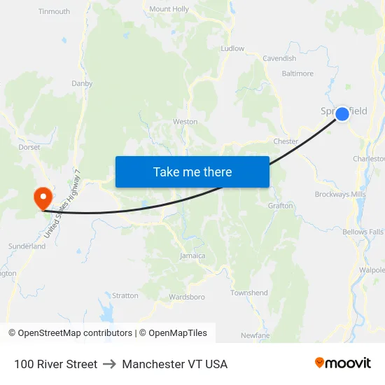 100 River Street to Manchester VT USA map
