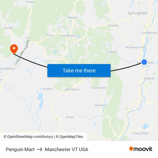 Penguin Mart to Manchester VT USA map