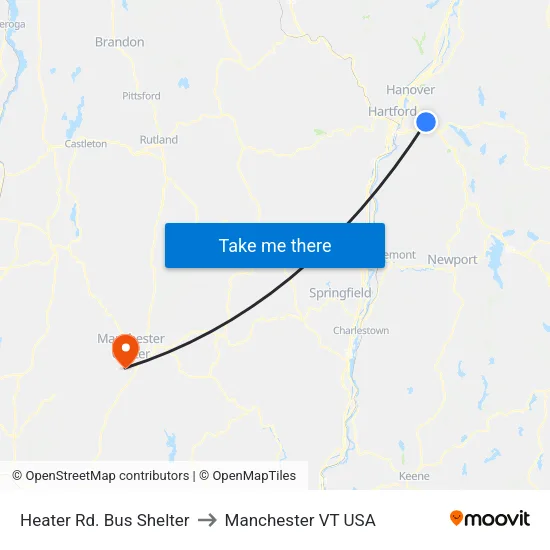 Heater Rd. Bus Shelter to Manchester VT USA map