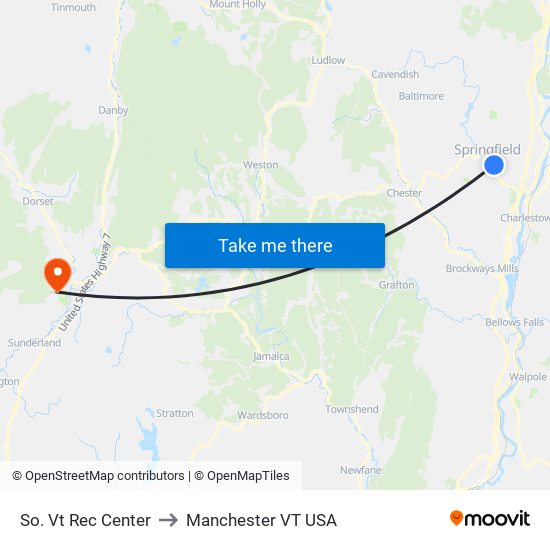 So. Vt Rec Center to Manchester VT USA map