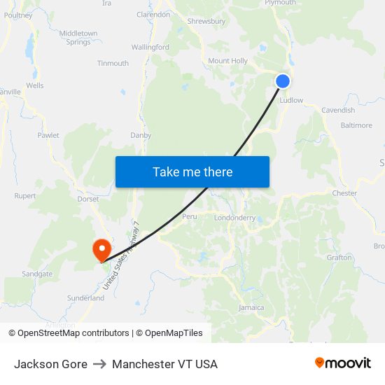 Jackson Gore to Manchester VT USA map