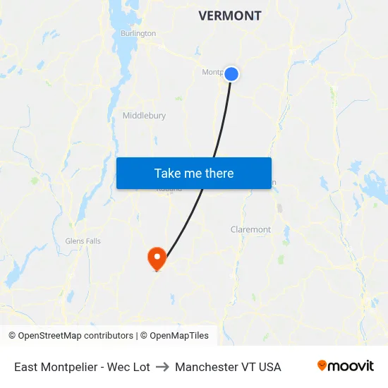 East Montpelier - Wec Lot to Manchester VT USA map