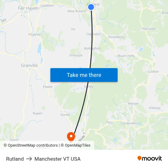 Rutland to Manchester VT USA map