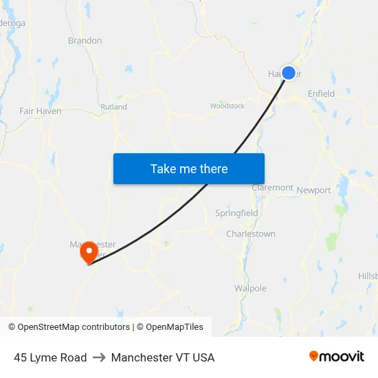 45 Lyme Road to Manchester VT USA map