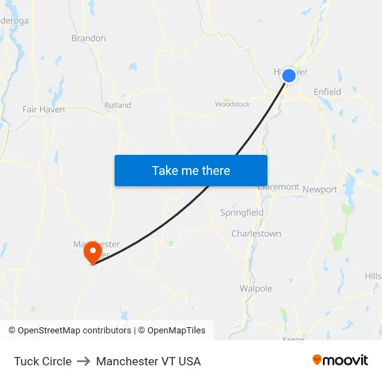Tuck Circle to Manchester VT USA map