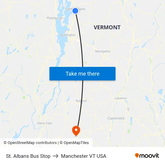 St. Albans Bus Stop to Manchester VT USA map