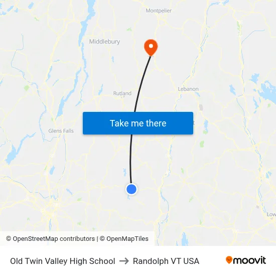Old Twin Valley High School to Randolph VT USA map