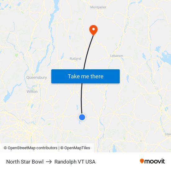 North Star Bowl to Randolph VT USA map