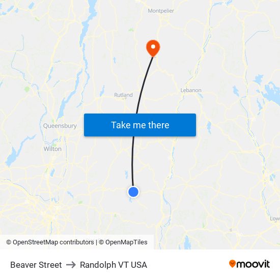 Beaver Street to Randolph VT USA map