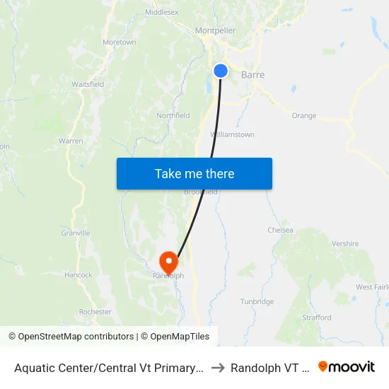 Aquatic Center/Central Vt Primary Health to Randolph VT USA map