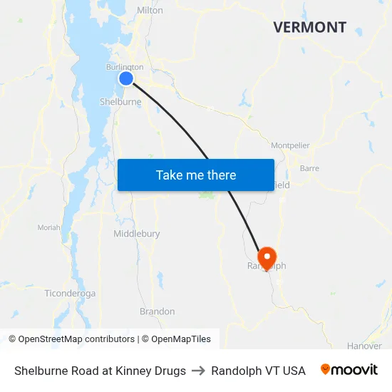 Shelburne Road at Kinney Drugs to Randolph VT USA map