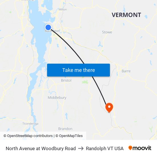 North Avenue at Woodbury Road to Randolph VT USA map
