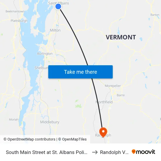 South Main Street at St. Albans Police Department to Randolph VT USA map