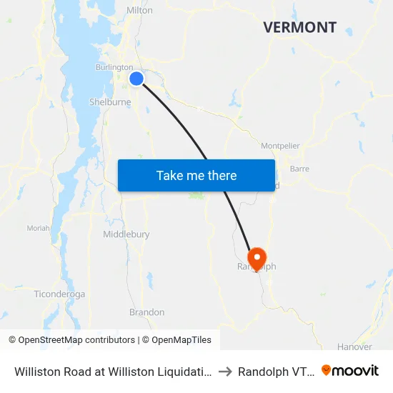 Williston Road at Williston Liquidation Center to Randolph VT USA map