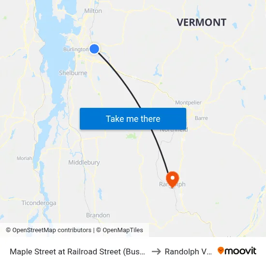 Maple Street at Railroad Street (Bushey's Sunoco) to Randolph VT USA map