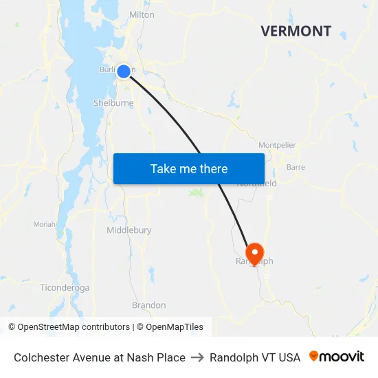 Colchester Avenue at Nash Place to Randolph VT USA map
