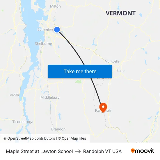 Maple Street at Lawton School to Randolph VT USA map