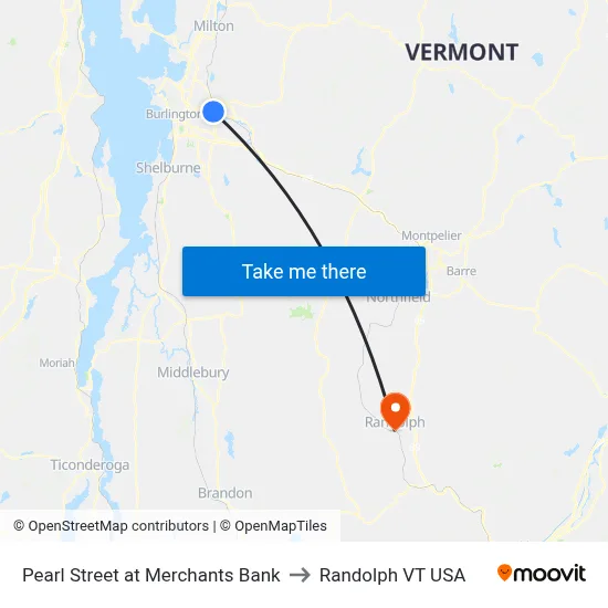 Pearl Street at Merchants Bank to Randolph VT USA map