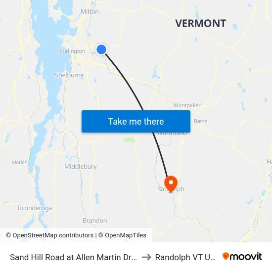 Sand Hill Road at Allen Martin Drive to Randolph VT USA map