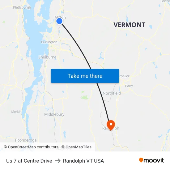 Us 7 at Centre Drive to Randolph VT USA map