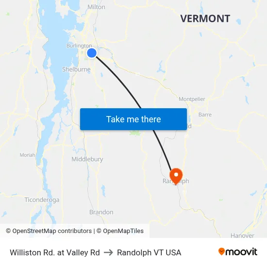 Williston Rd. at Valley Rd to Randolph VT USA map