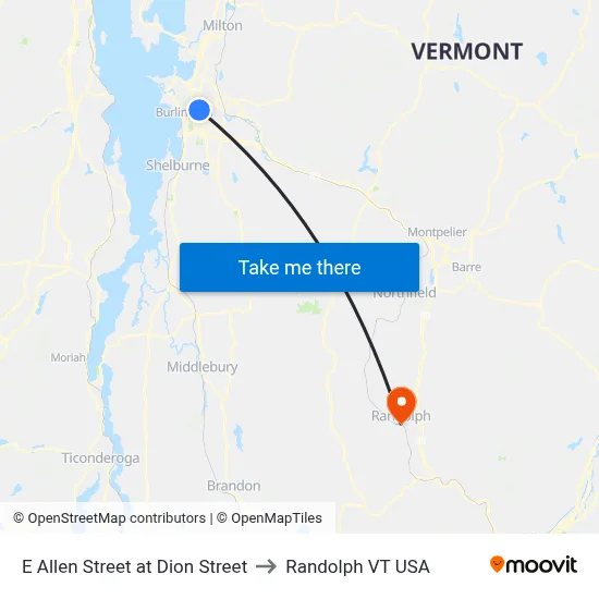 E Allen Street at Dion Street to Randolph VT USA map